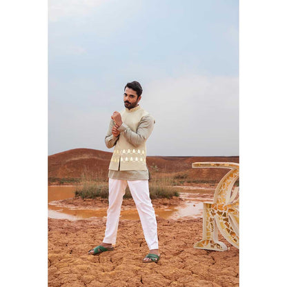 Runit Gupta Misty Khidki Bundi Jacket with Kurta and Pant (Set of 3)