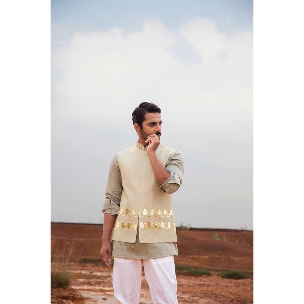 Runit Gupta Misty Khidki Bundi Jacket with Kurta and Pant (Set of 3)