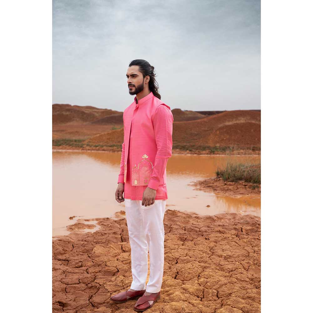 Runit Gupta Fuchsia Fort Bundi Jacket with Kurta and Pant (Set of 3)