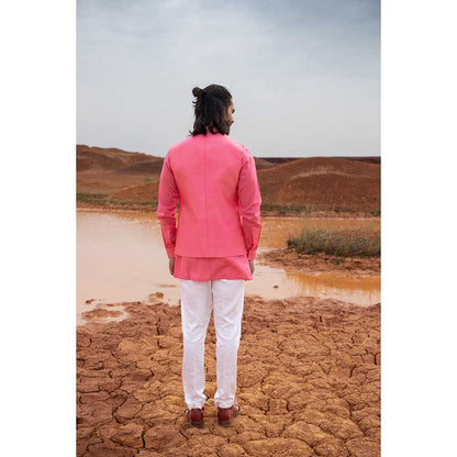 Runit Gupta Fuchsia Fort Bundi Jacket with Kurta and Pant (Set of 3)