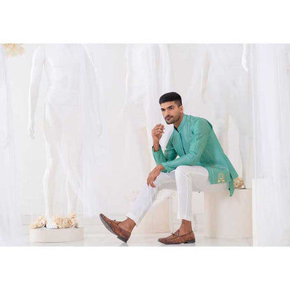 Runit Gupta Teal Summer Bundi Jacket