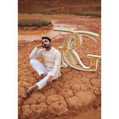 Runit Gupta Sand Abstract Bundi Jacket with Kurta and Pant (Set of 3)