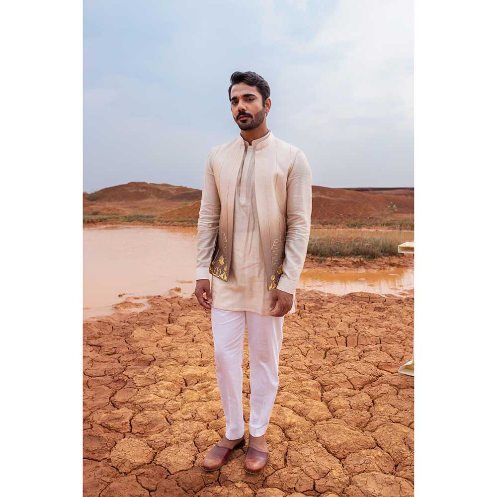 Runit Gupta Brown Ombre Bundi Jacket with Kurta and Pant (Set of 3)