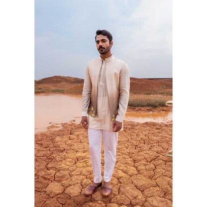 Runit Gupta Brown Ombre Bundi Jacket with Kurta and Pant (Set of 3)