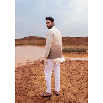 Runit Gupta Brown Ombre Bundi Jacket with Kurta and Pant (Set of 3)
