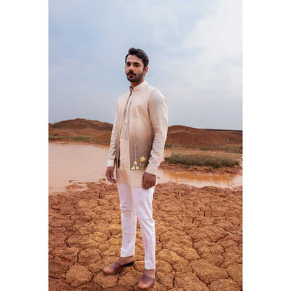 Runit Gupta Brown Ombre Bundi Jacket with Kurta and Pant (Set of 3)