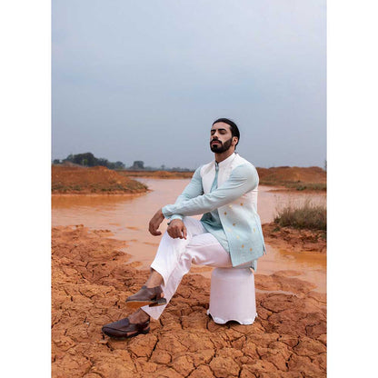 Runit Gupta Blue Ombre Bundi Jacket with Kurta and Pant (Set of 3)