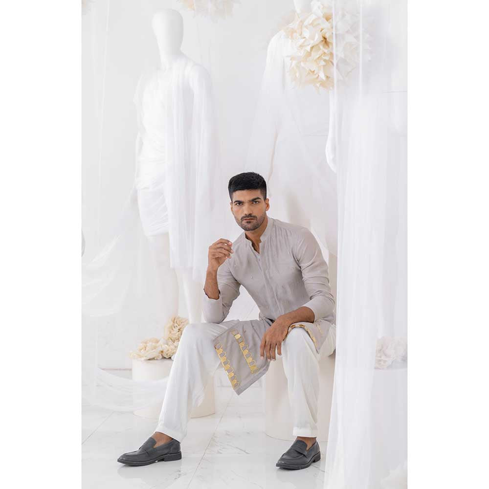 Runit Gupta Grey Khidki Kurta with Salwar (Set of 2)