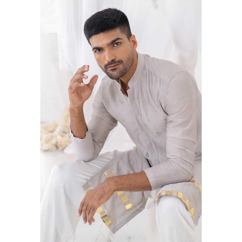 Runit Gupta Grey Khidki Kurta with Salwar (Set of 2)