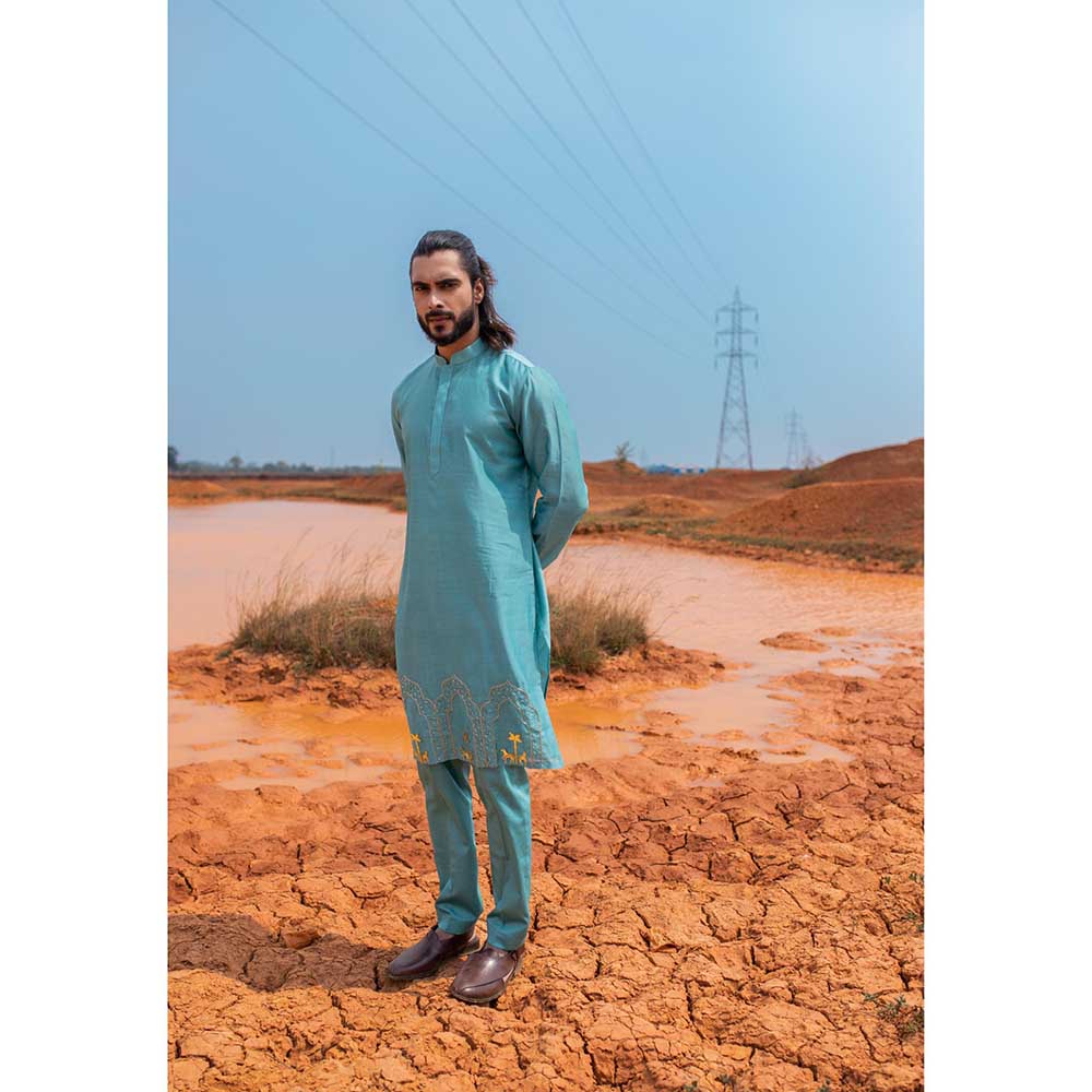 Runit Gupta Royal Reign Aqua Kurta with Pant (Set of 2)