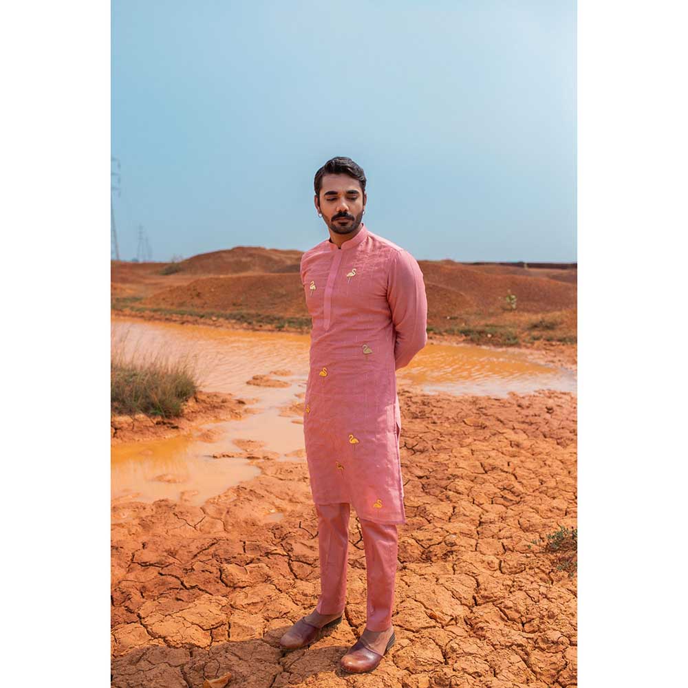 Runit Gupta Flamingo Dusty Coral Kurta with Pant (Set of 2)