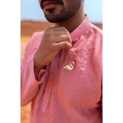 Runit Gupta Flamingo Dusty Coral Kurta with Pant (Set of 2)