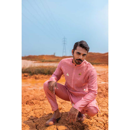 Runit Gupta Flamingo Dusty Coral Kurta with Pant (Set of 2)
