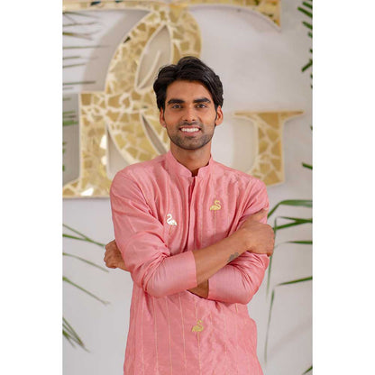 Runit Gupta Flamingo Dusty Coral Kurta with Pant (Set of 2)