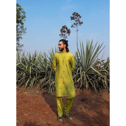 Runit Gupta Lime Lustre Kurta with Pant (Set of 2)
