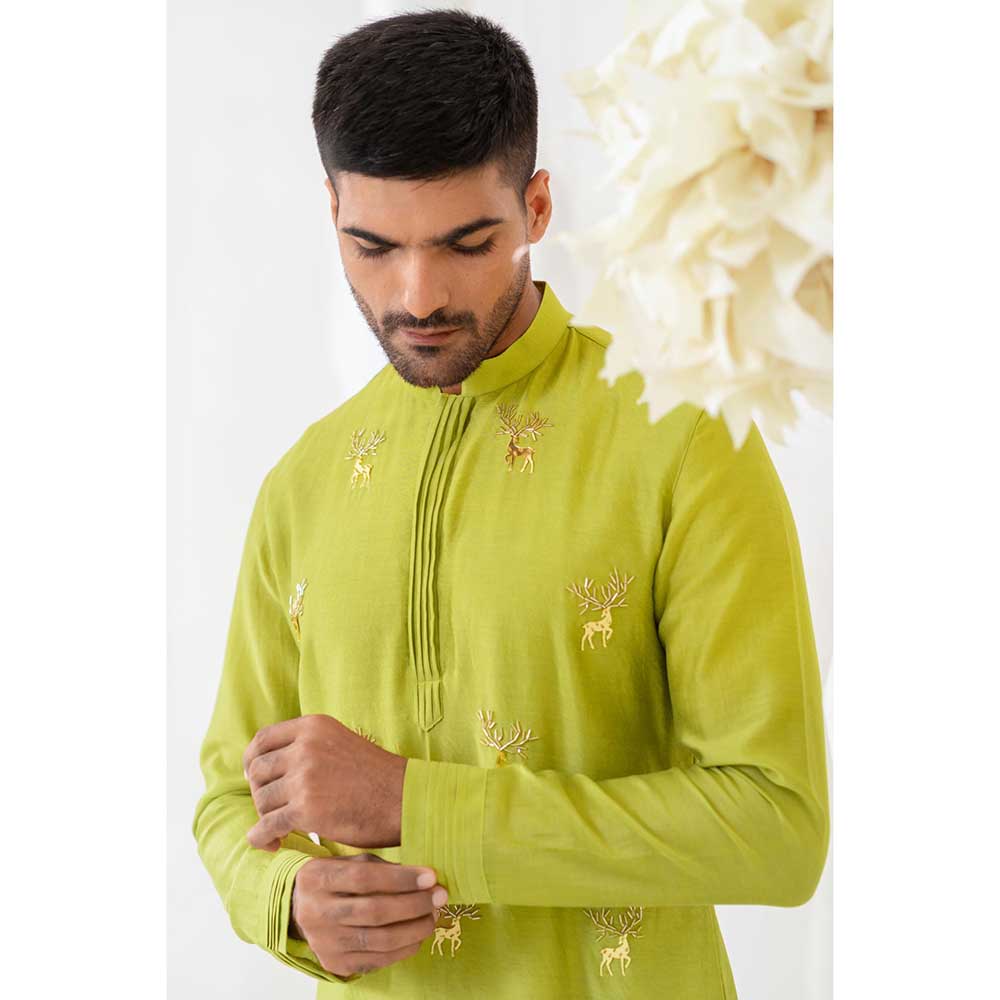 Runit Gupta Lime Lustre Kurta with Pant (Set of 2)