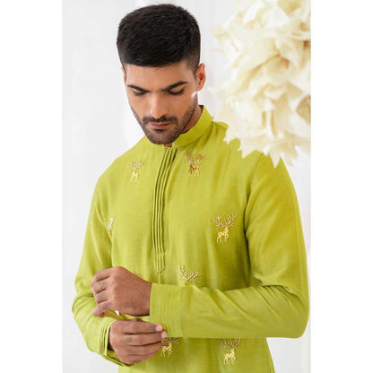 Runit Gupta Lime Lustre Kurta with Pant (Set of 2)