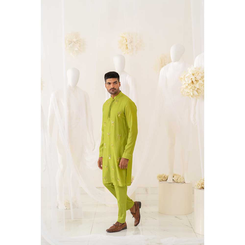 Runit Gupta Lime Lustre Kurta with Pant (Set of 2)