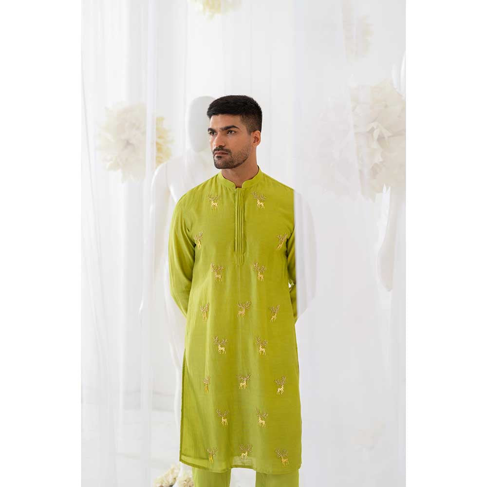 Runit Gupta Lime Lustre Kurta with Pant (Set of 2)