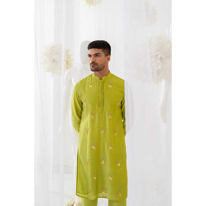 Runit Gupta Lime Lustre Kurta with Pant (Set of 2)
