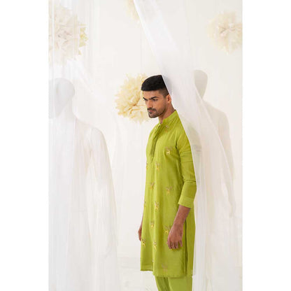 Runit Gupta Lime Lustre Kurta with Pant (Set of 2)