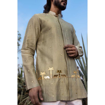 Runit Gupta Khaki Heritage Short Kurta with Pant (Set of 2)