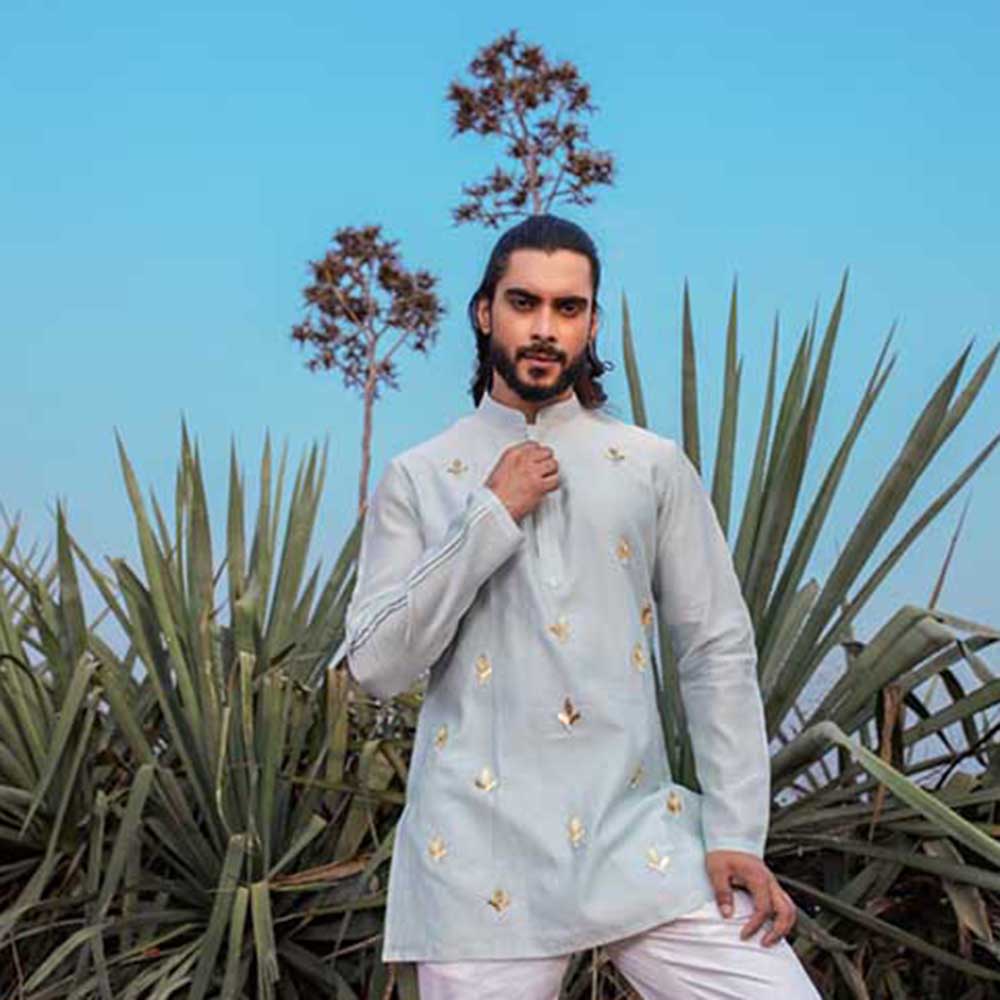 Runit Gupta Blue Paradise Short Kurta with Pant (Set of 2)