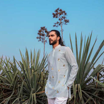 Runit Gupta Blue Paradise Short Kurta with Pant (Set of 2)