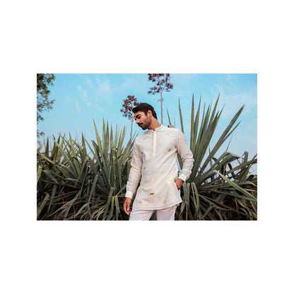 Runit Gupta Ivory Tiger Short Kurta with Pant (Set of 2)