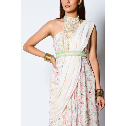 RV Pret Drape Maxi Dress with Halter Neck Enhanced Belt (Set of 2)
