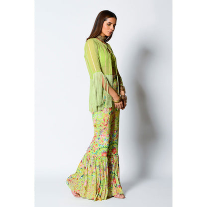 RV Pret Cape with Long Fringe Tassels Teamed Up Strappy Croptop & Pant (Set of 3)