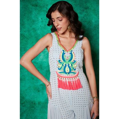 Saaj by Ankita Blue Jumpsuit with Embroidered Yok & Tassels