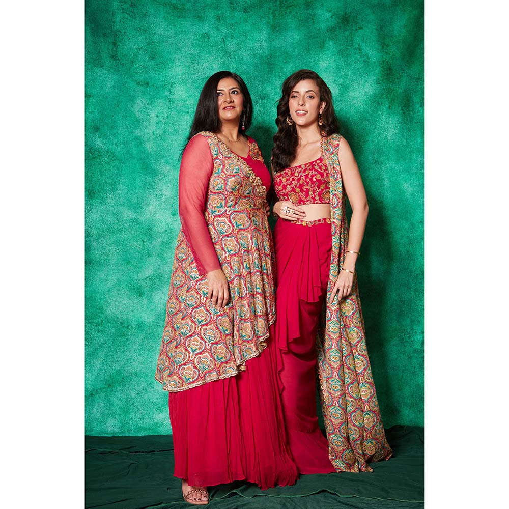 Saaj by Ankita Magenta Anarkali Gown with One Sided Cape