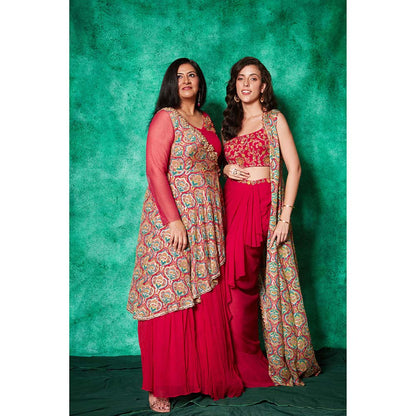 Saaj by Ankita Magenta Anarkali Gown with One Sided Cape