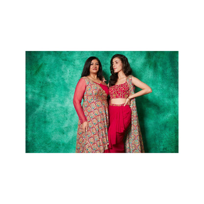 Saaj by Ankita Magenta Anarkali Gown with One Sided Cape