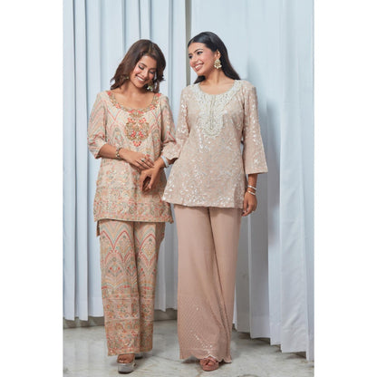 Saaj by Ankita Beige Thread & Sequin Embroidered Co-Ord Set