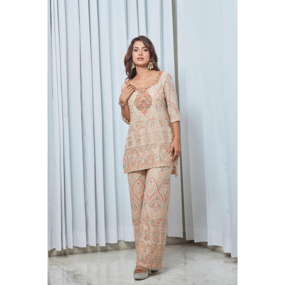 Saaj by Ankita Beige Thread & Sequin Embroidered Co-Ord Set