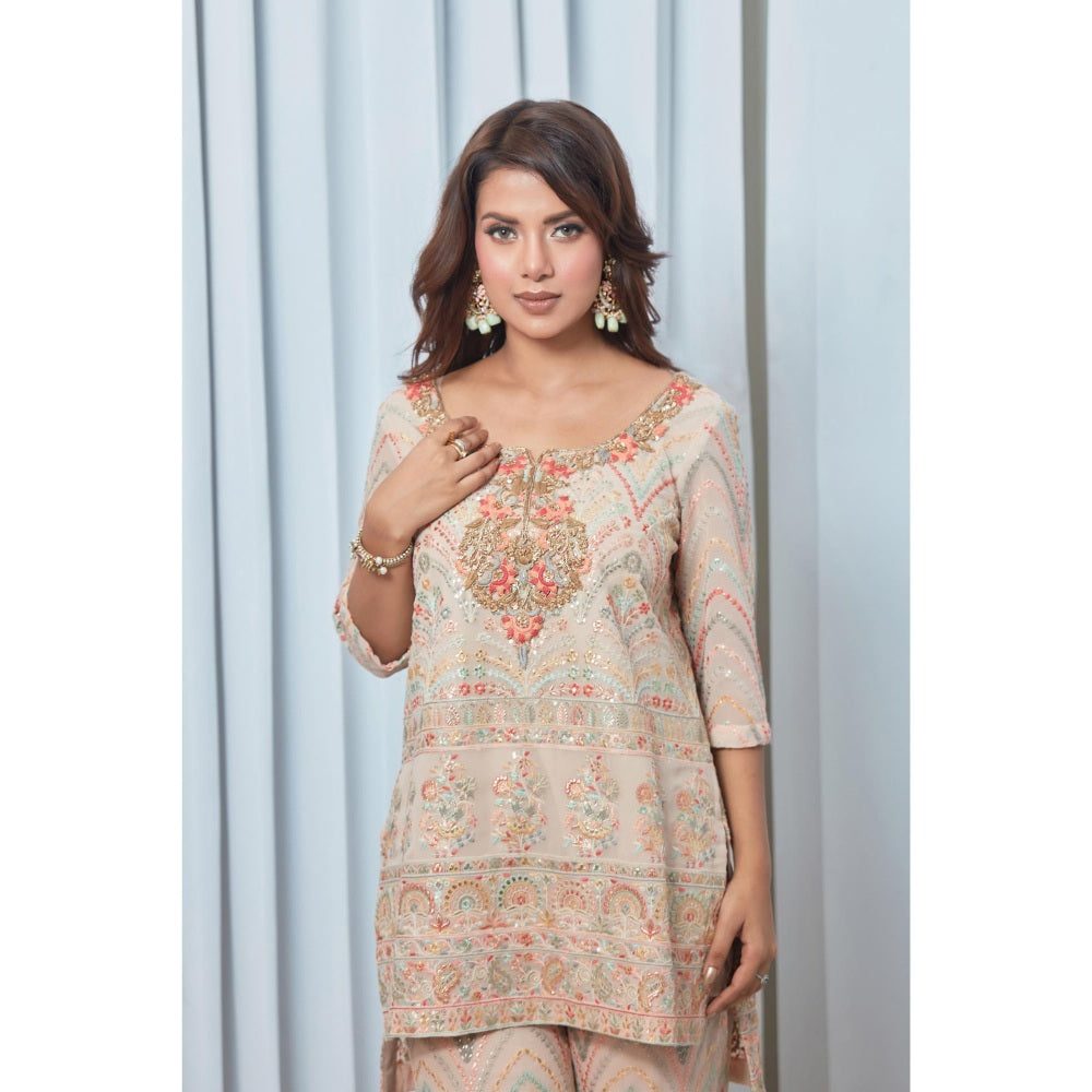Saaj by Ankita Beige Thread & Sequin Embroidered Co-Ord Set
