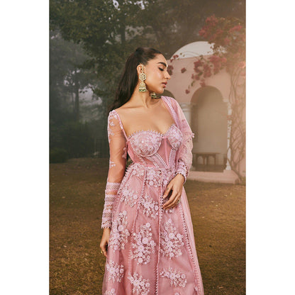 Saanjh by Lea Fariha Blush Pink Embroidered Anarkali Kurta with Pant and Dupatta (Set of 3)