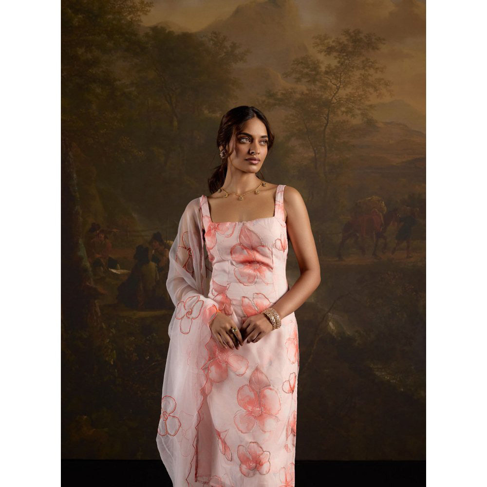 Saanjh by Lea Zayra Pink Floral Kurta with Pant and Dupatta (Set of 3)