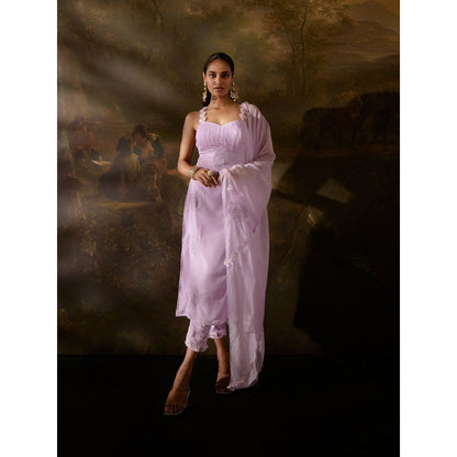 Saanjh by Lea Sadida Lavender Floral Embroidered Kurta with Pant and Dupatta (Set of 3)