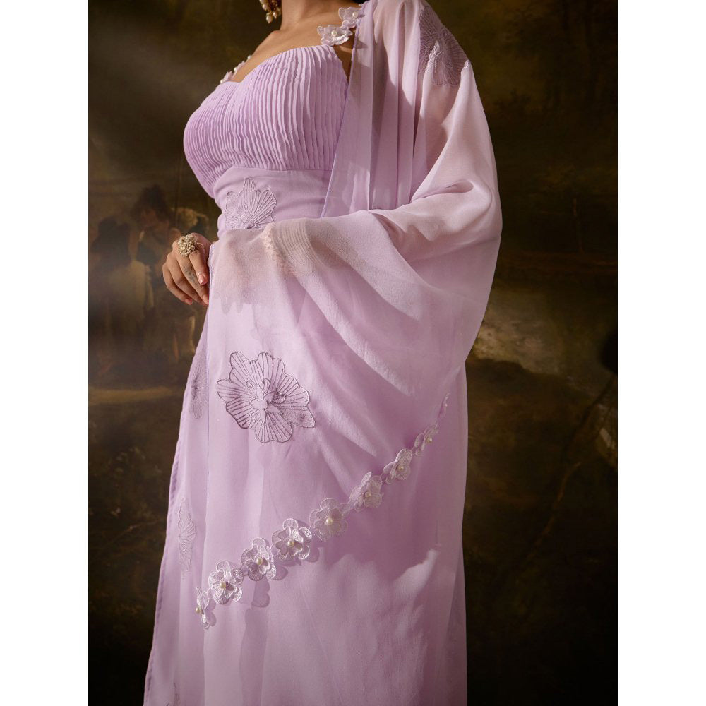 Saanjh by Lea Sadida Lavender Floral Embroidered Kurta with Pant and Dupatta (Set of 3)