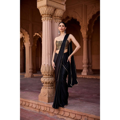 Saanjh by Lea Kanza Black Pre-Stitched Saree with Stitched Blouse