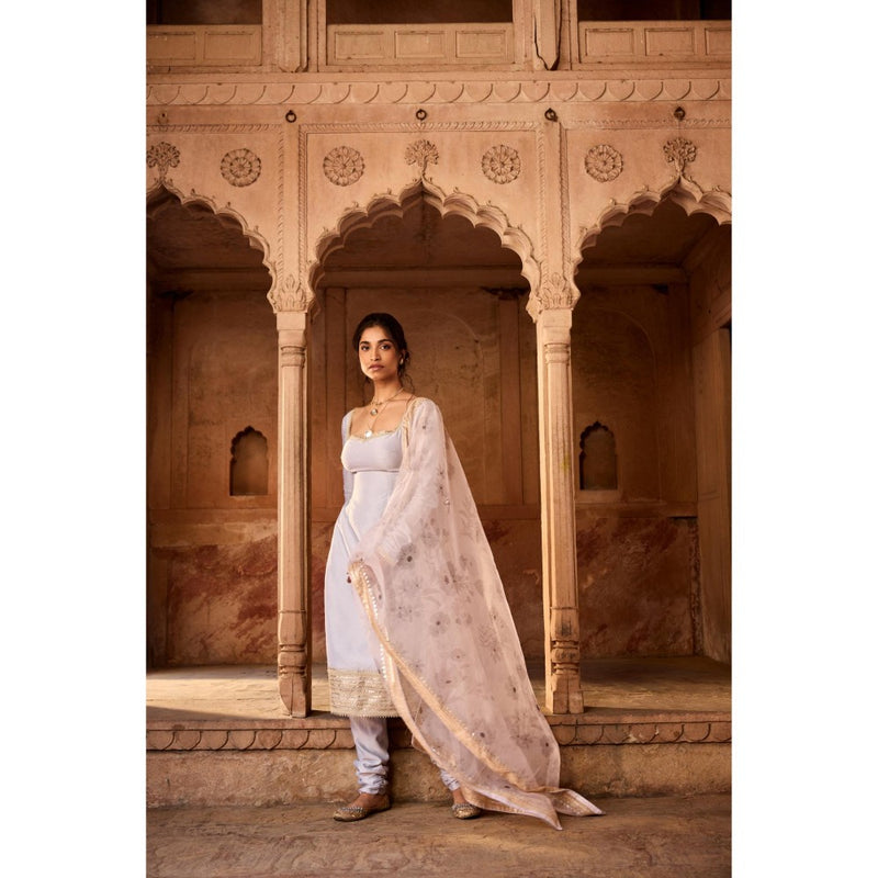 Saanjh by Lea Aqsa Blue Straight Kurta with Churidar and Dupatta
