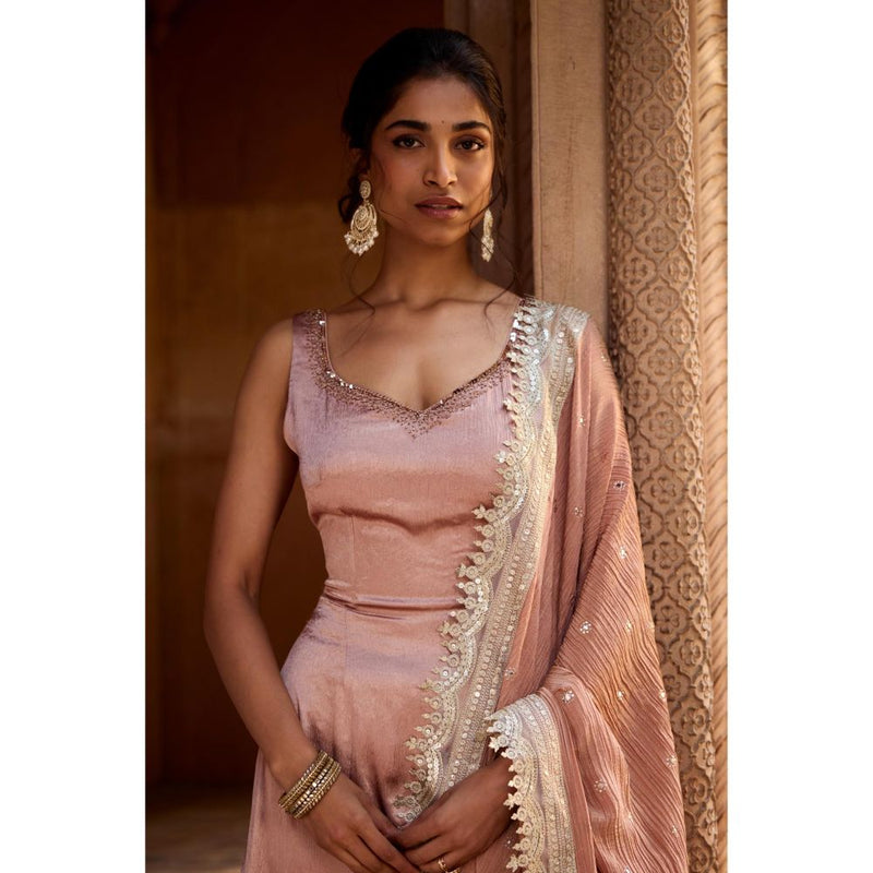Saanjh by Lea Ati Pink Slit Kurta with Palazzo and Dupatta
