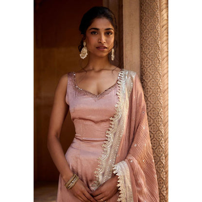 Saanjh by Lea Ati Pink Slit Kurta with Palazzo and Dupatta