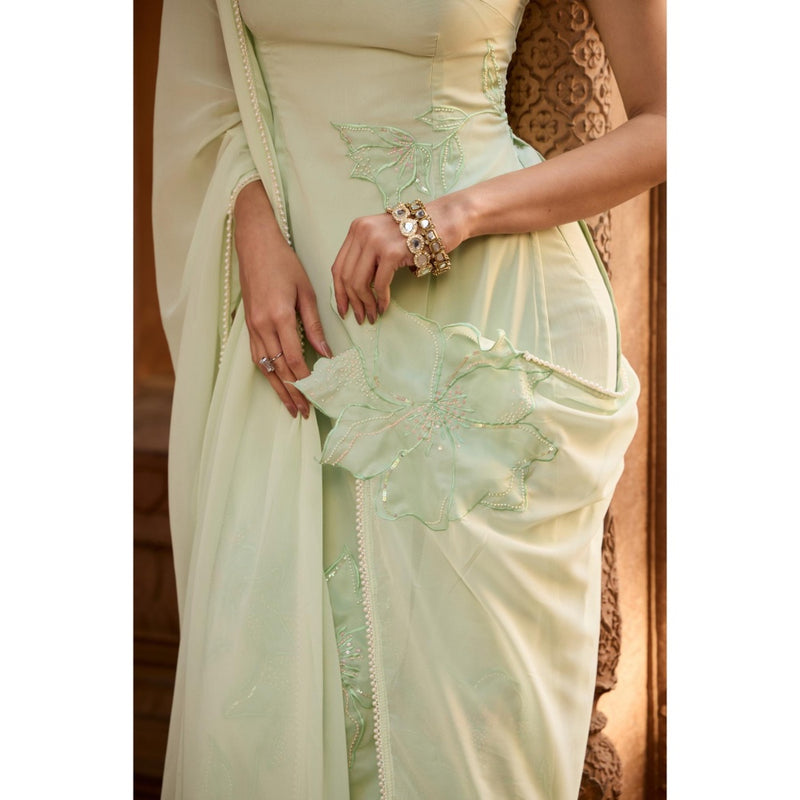 Saanjh by Lea Rati Pastel Green Georgette Straight Kurta with Pant and Dupatta