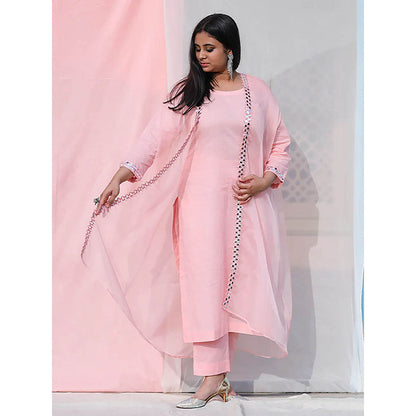 Saatvikei Cape Suit - Baby Pink Kurta with Pant and Cape Dupatta (Set of 3)