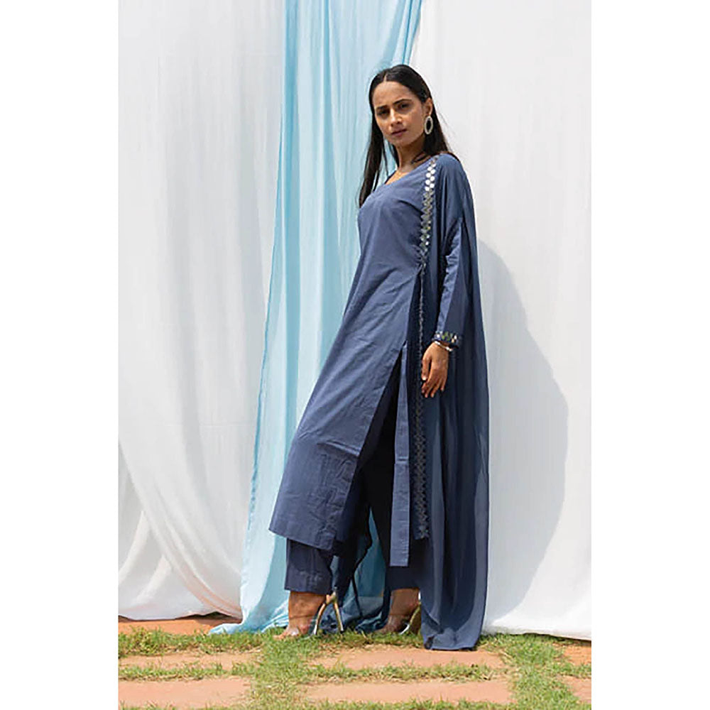 Saatvikei Cape Suit - Dark Grey Kurta with Pant and Cape Dupatta (Set of 3)