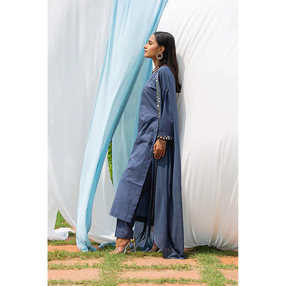 Saatvikei Cape Suit - Dark Grey Kurta with Pant and Cape Dupatta (Set of 3)